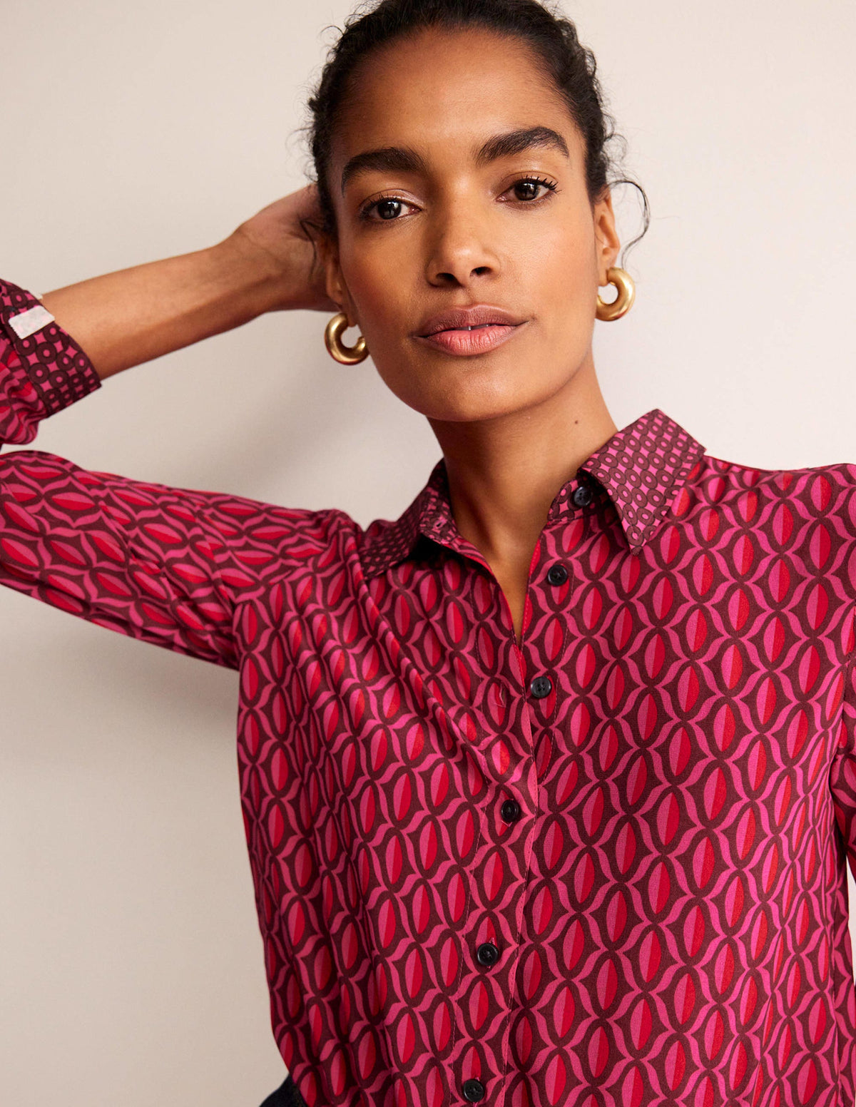 Sienna Silk Shirt-Vibrant Pink, Geo Valley - Image 2
