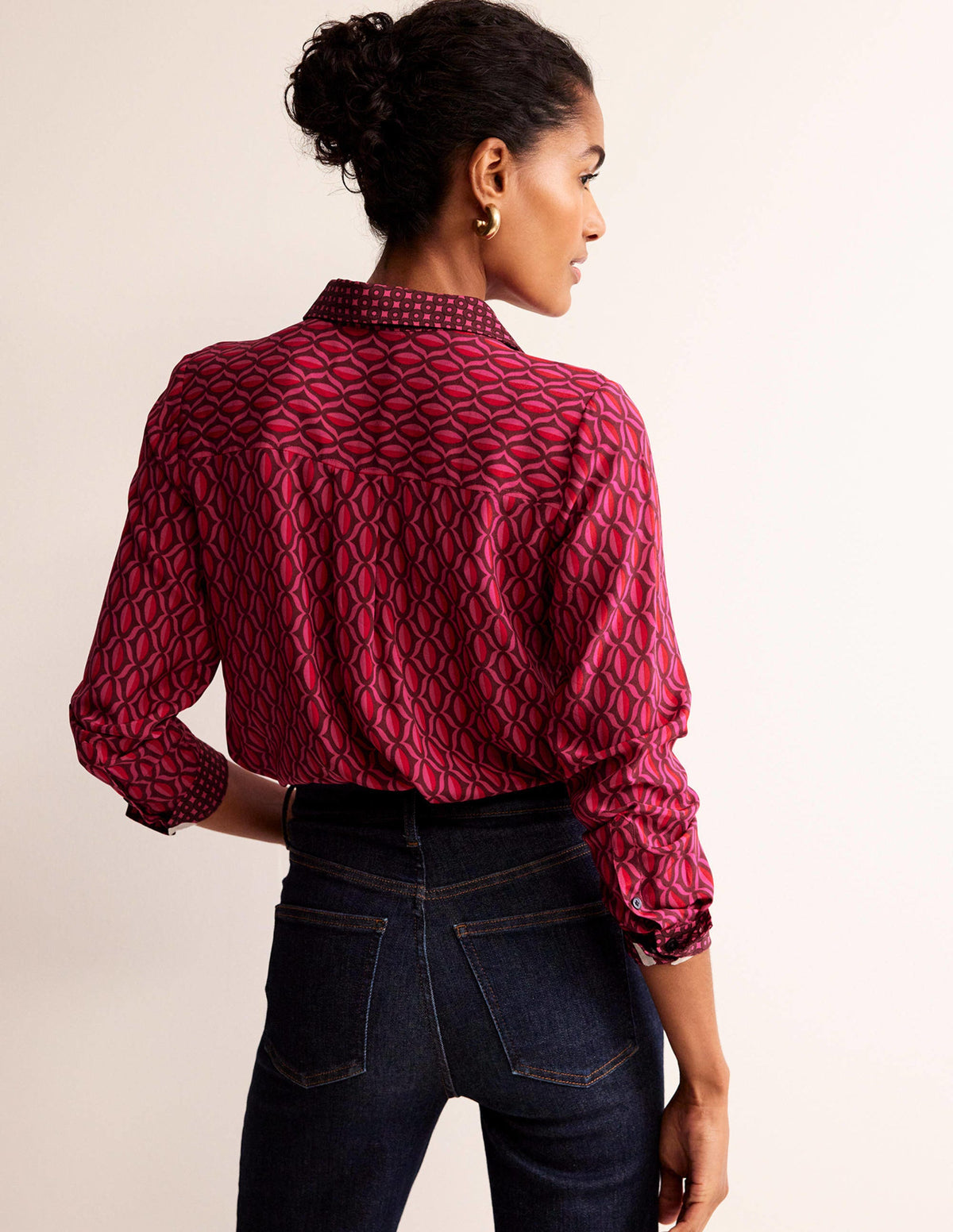 Sienna Silk Shirt-Vibrant Pink, Geo Valley-3