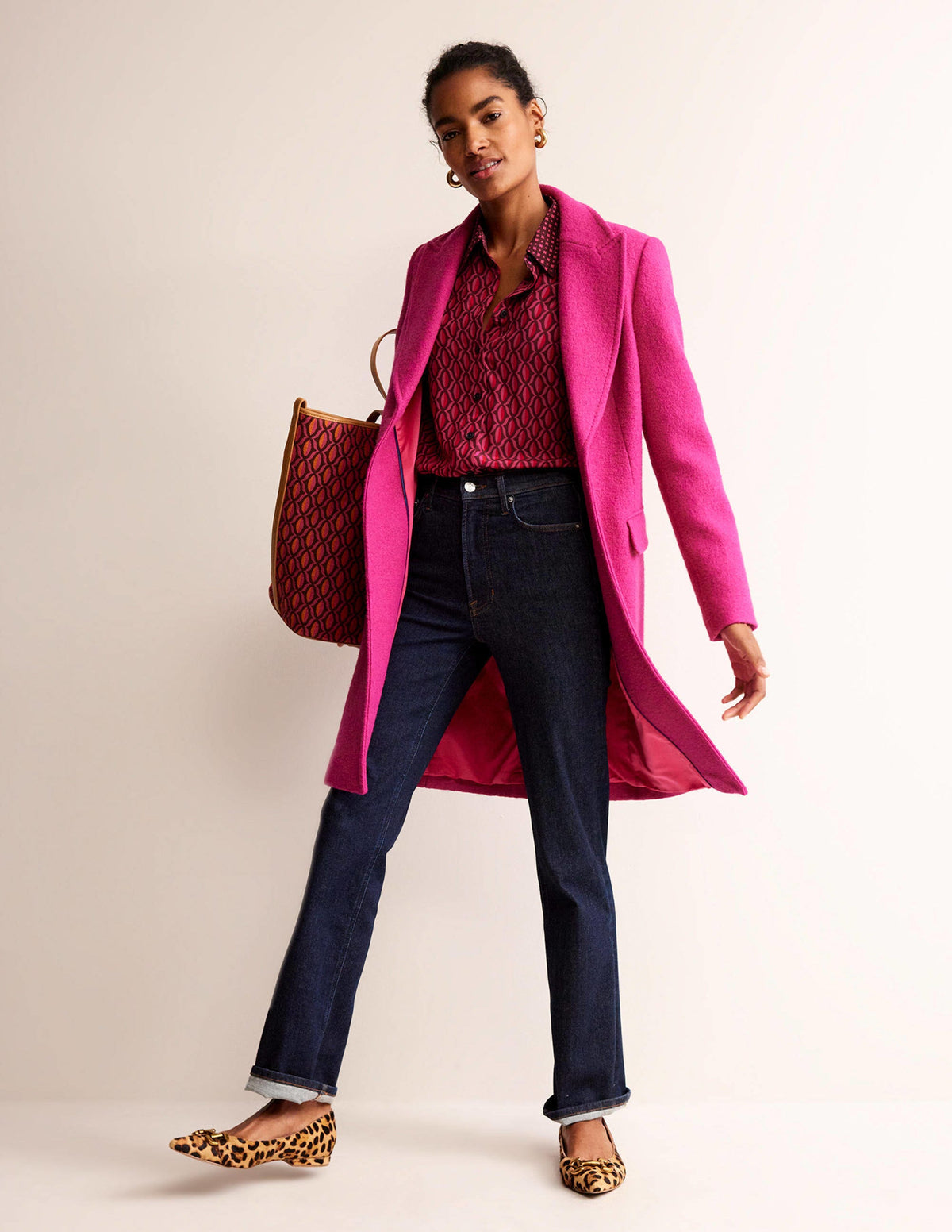 Sienna Silk Shirt-Vibrant Pink, Geo Valley-4