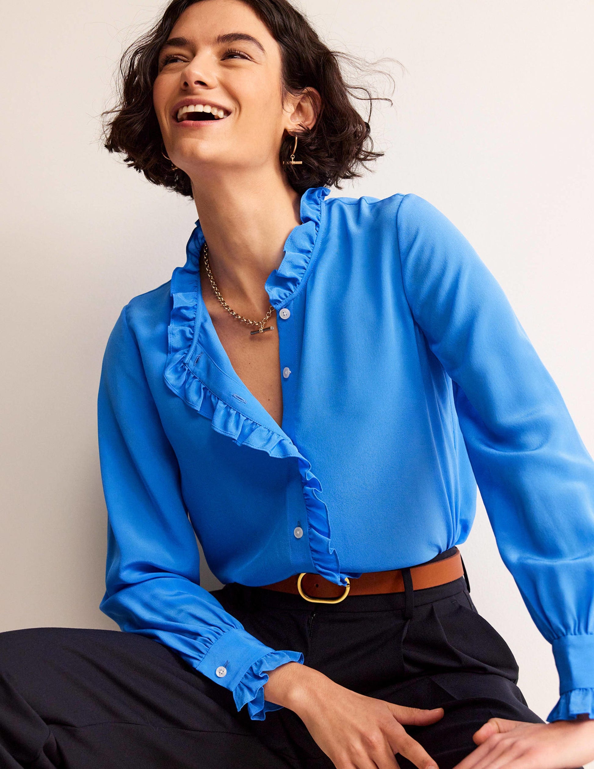 Ruffle Neck Silk Blouse-Surf the Web-1