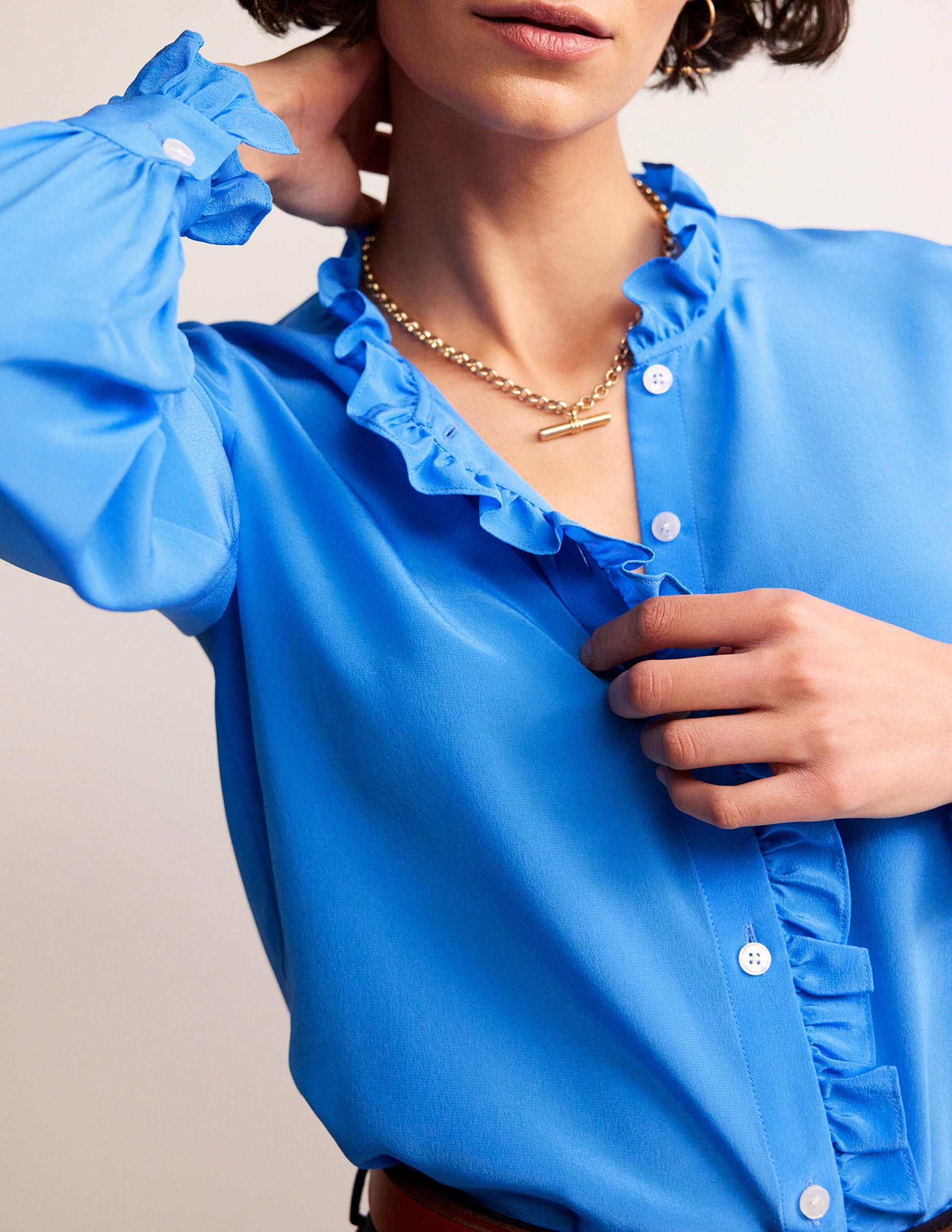 Ruffle Neck Silk Blouse-Surf the Web-2