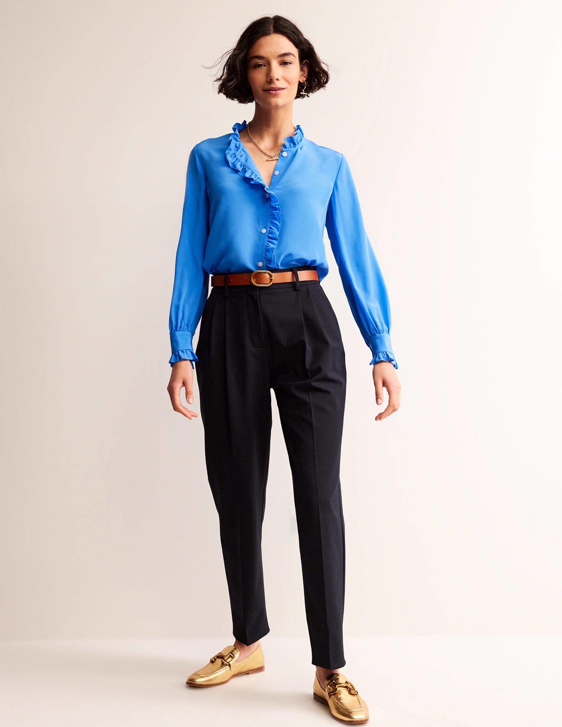 Ruffle Neck Silk Blouse-Surf the Web-4