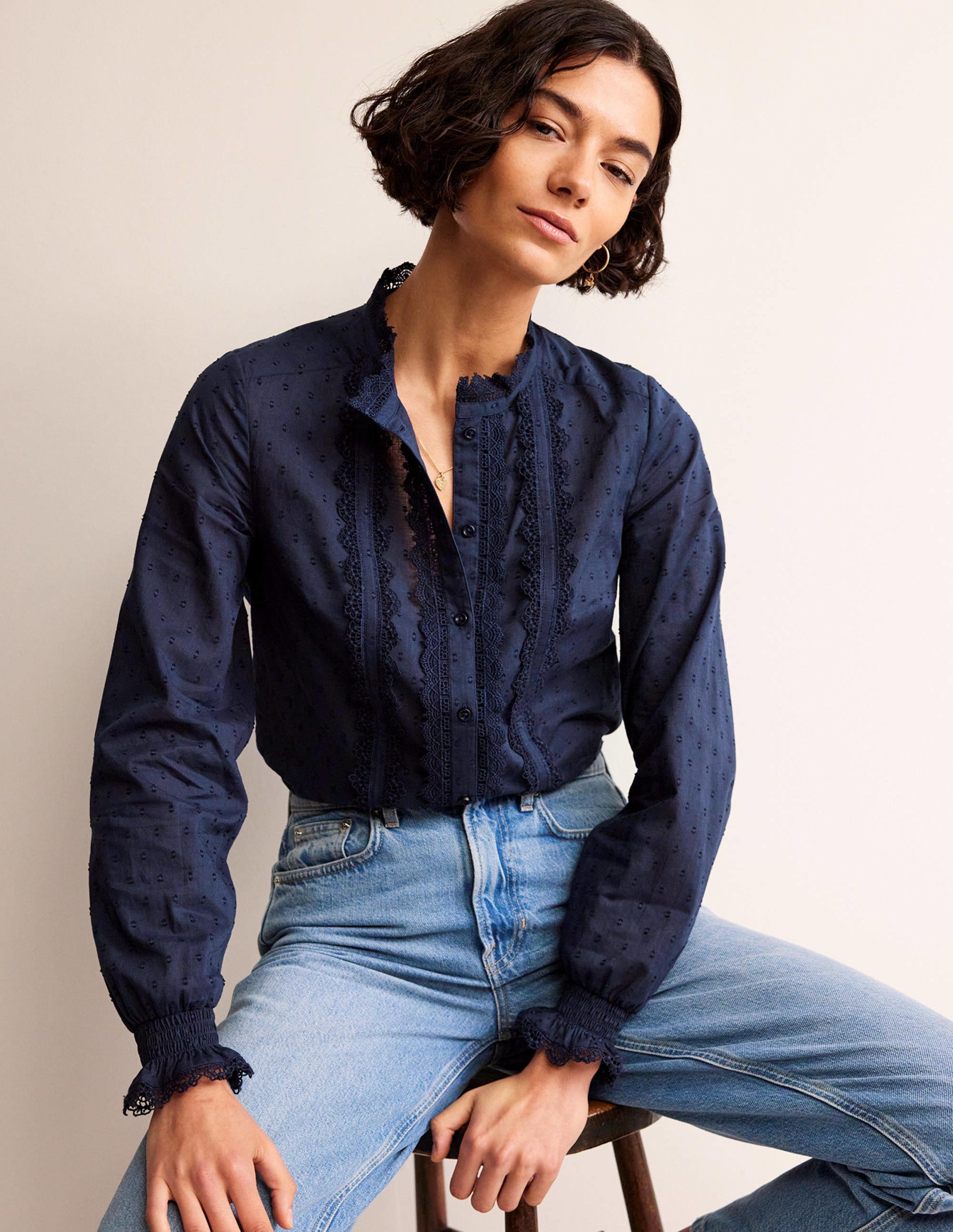 Romantic Textured Top-Navy - Image 1