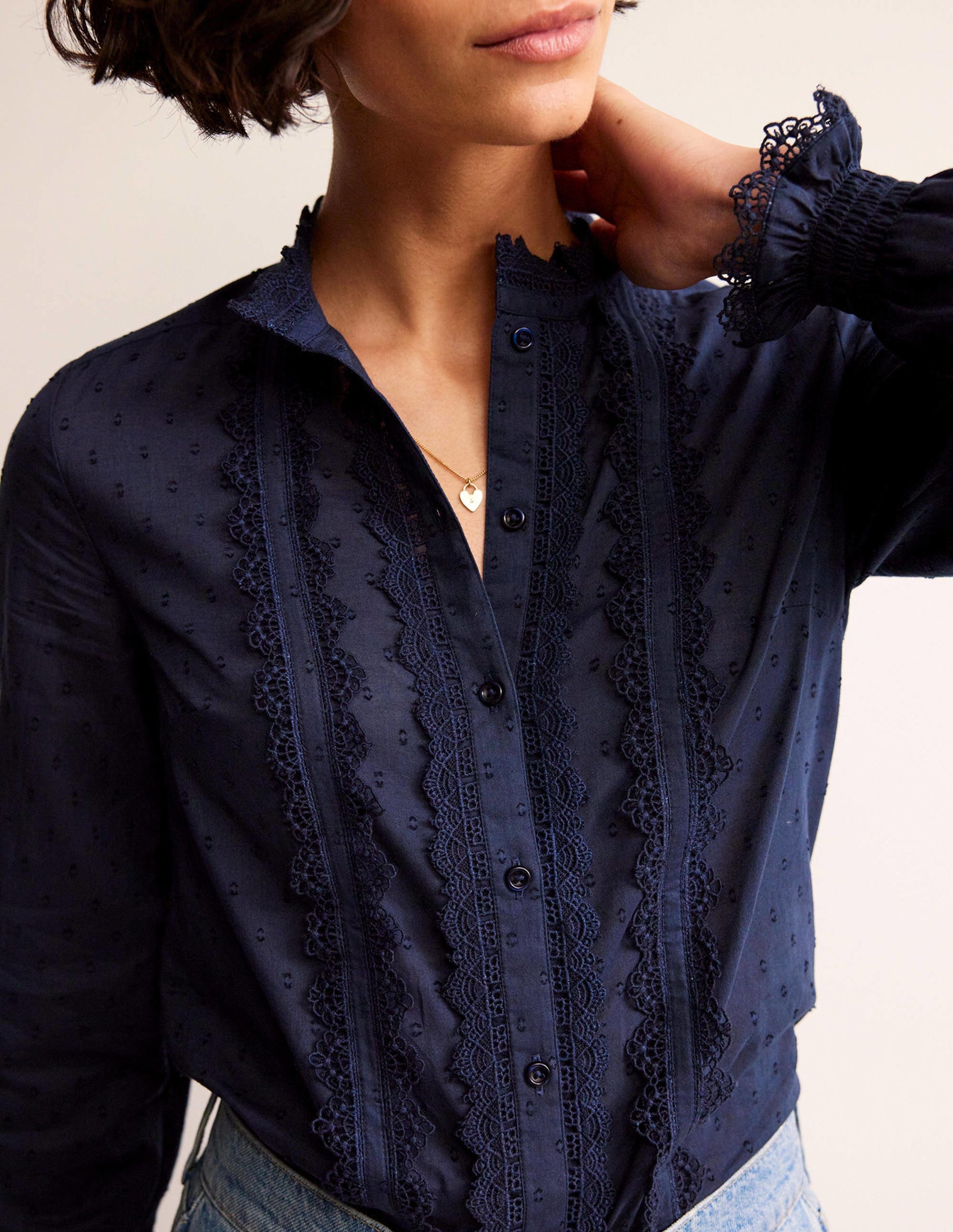 Romantic Textured Top-Navy-2