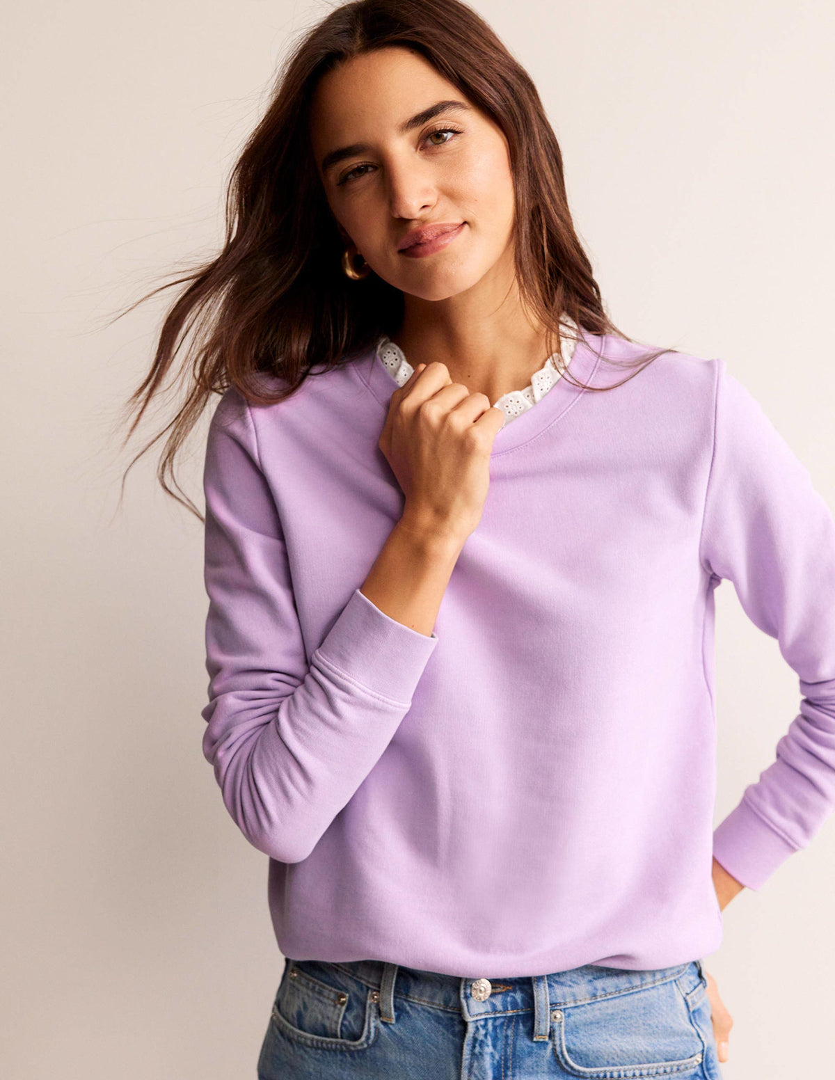Broderie Trim Sweatshirt-Orchid Bloom-1