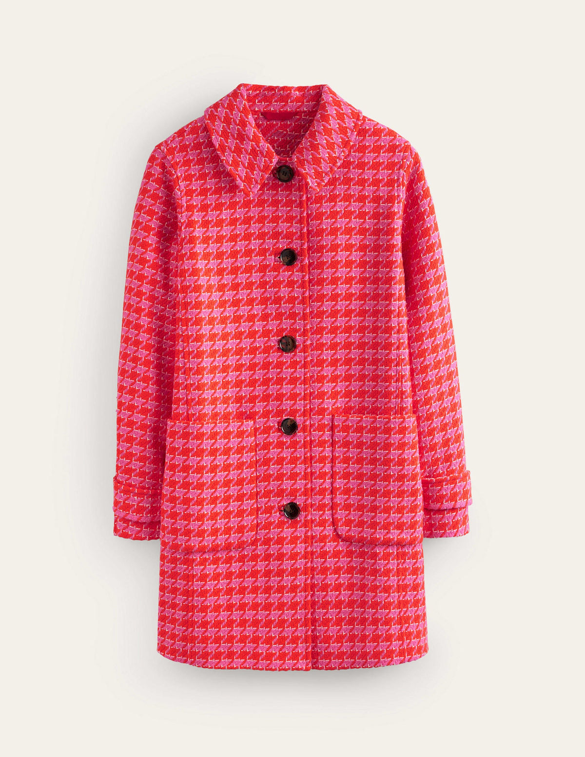 Button Checked Fitted Coat-Dogstooth - Image 6