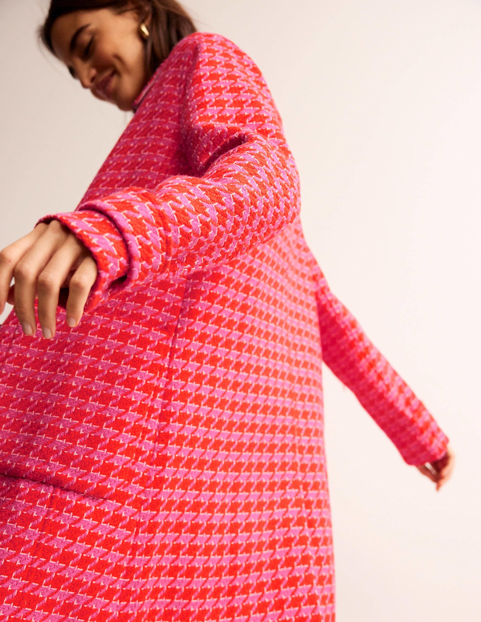 Button Checked Fitted Coat-Dogstooth - Image 1