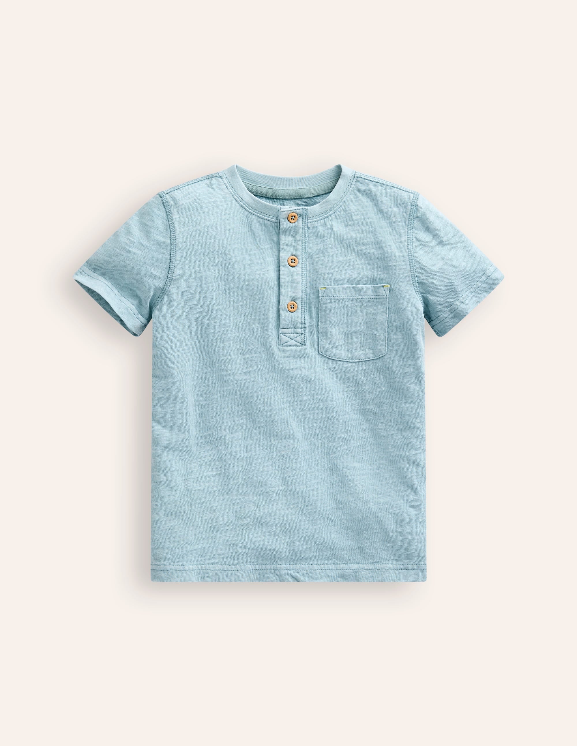 Washed Cotton Henley T-shirt-Vintage Blue - Image 1