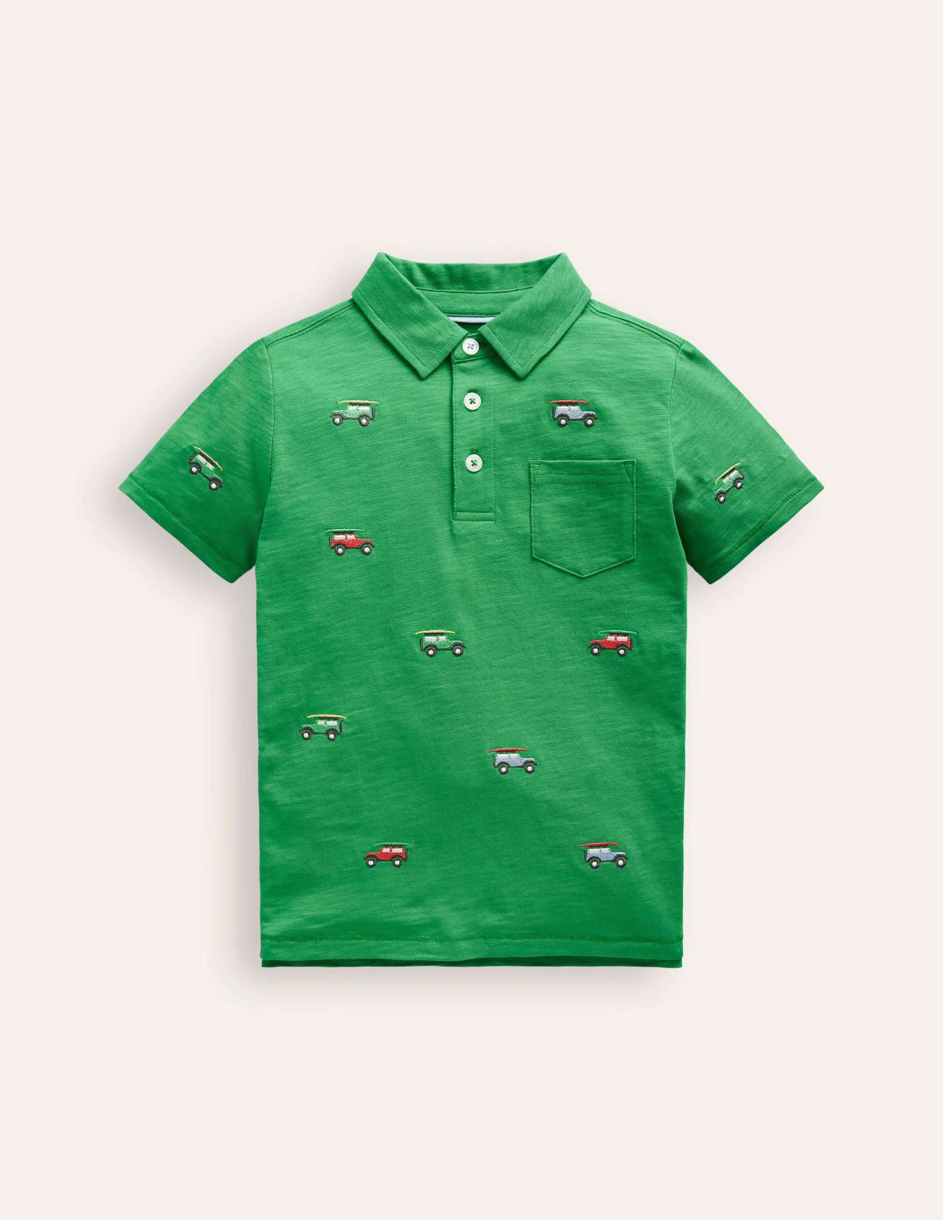 Embroidered Slub Polo Shirt-Shamrock Green Jeep-1