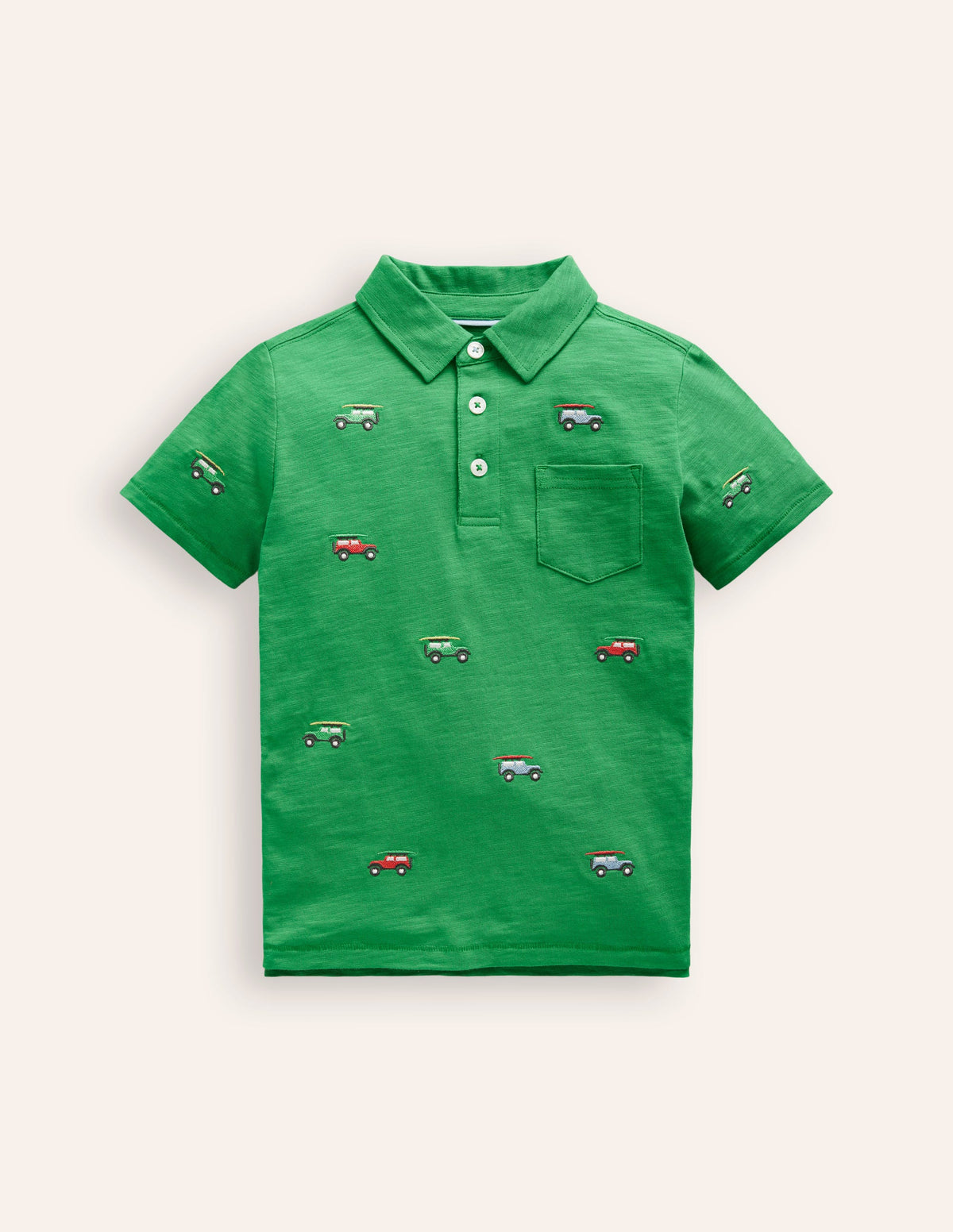 Embroidered Slub Polo Shirt-Shamrock Green Jeep - Image 1