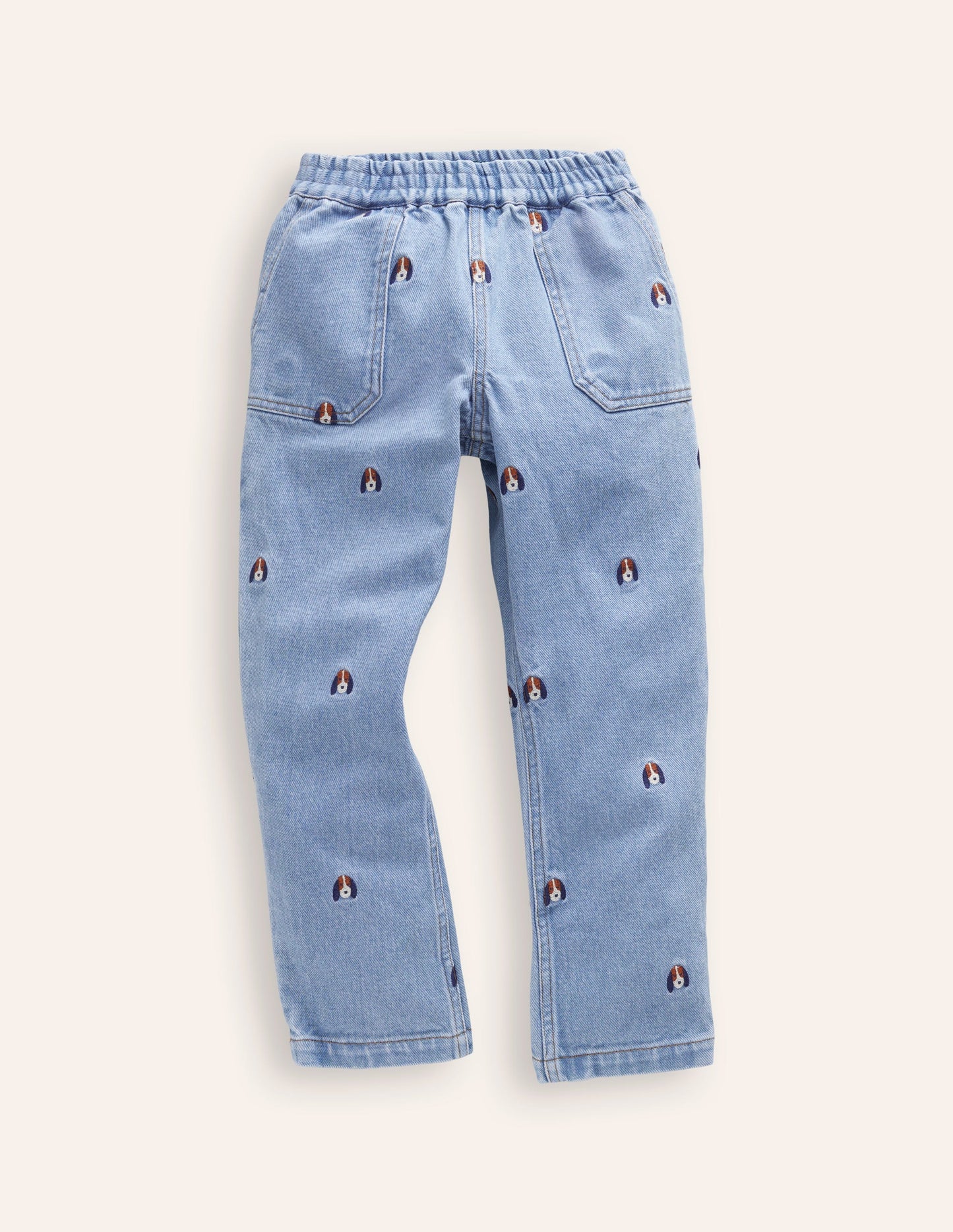 Pull-On Embroidered Jeans-Denim Pup Embroidery