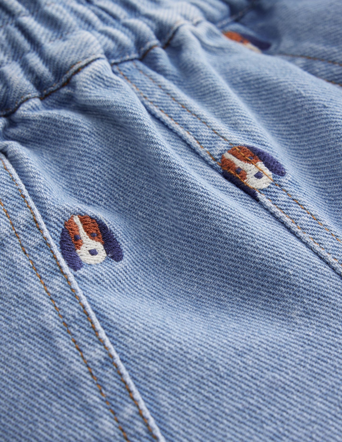 Pull-On Embroidered Jeans-Denim Pup Embroidery