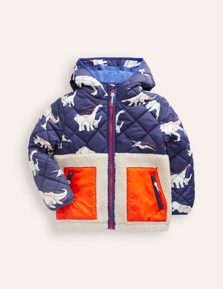 Borg Mix Jacket-College Navy Dino/ Borg