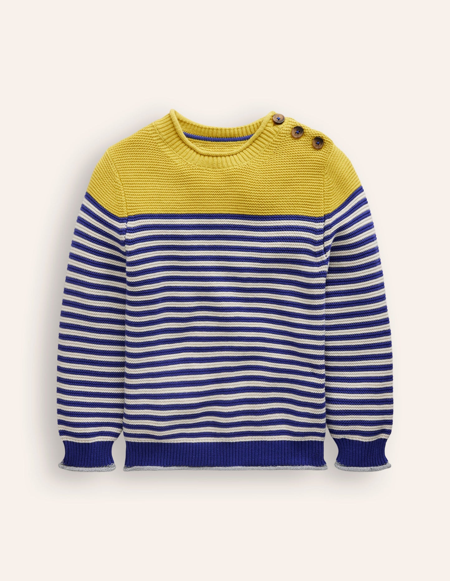 Everyday Stripe Cotton Sweater-Sapphire Blue & Ecru Marl