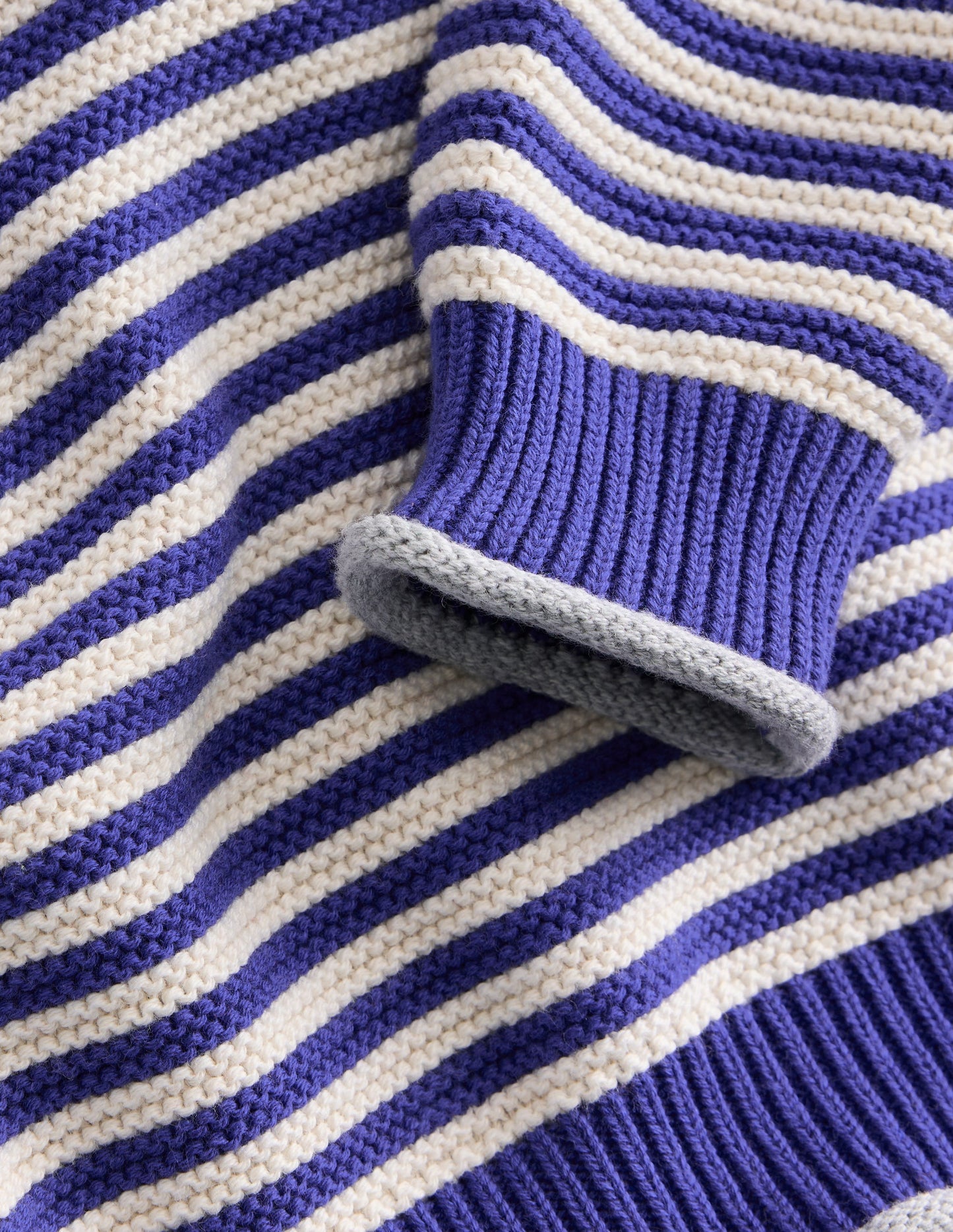 Everyday Stripe Cotton Sweater-Sapphire Blue & Ecru Marl