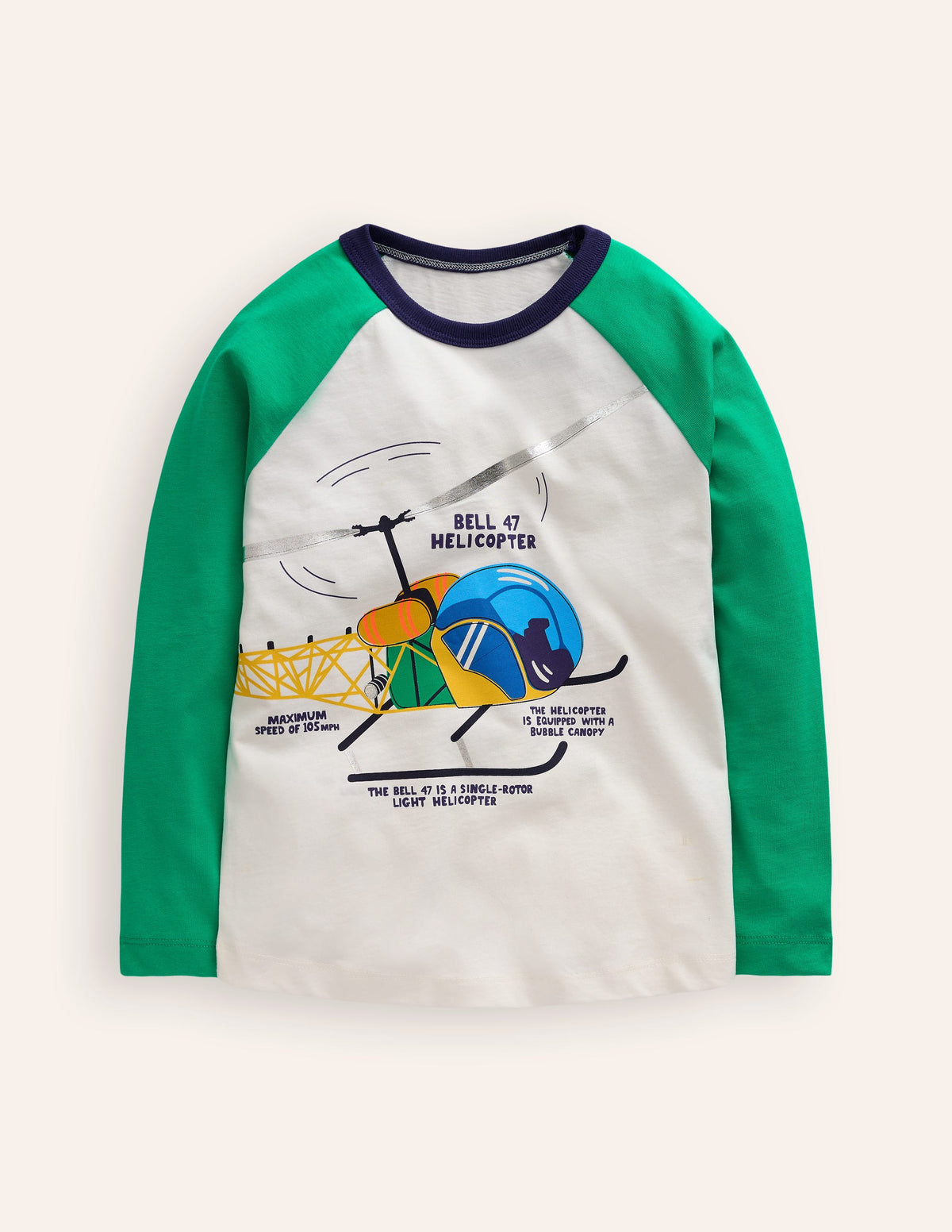 Printed Logo Raglan T-Shirt-Topaz Green Helicopter - Image 1