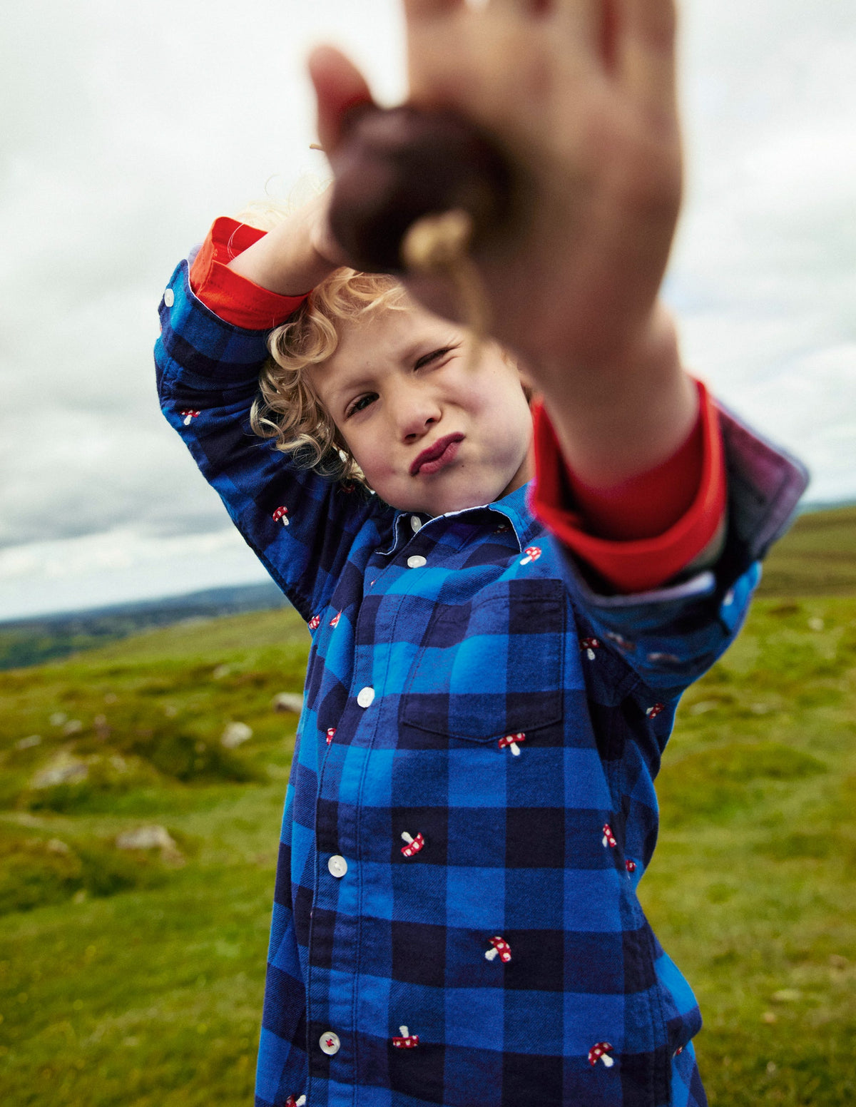 Cosy Cotton Check Shirt-Embroidered Toadstool Check - Image 6