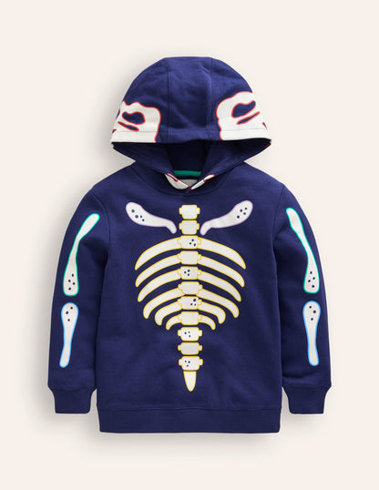 Glow Halloween Hoodie-College Navy Dino