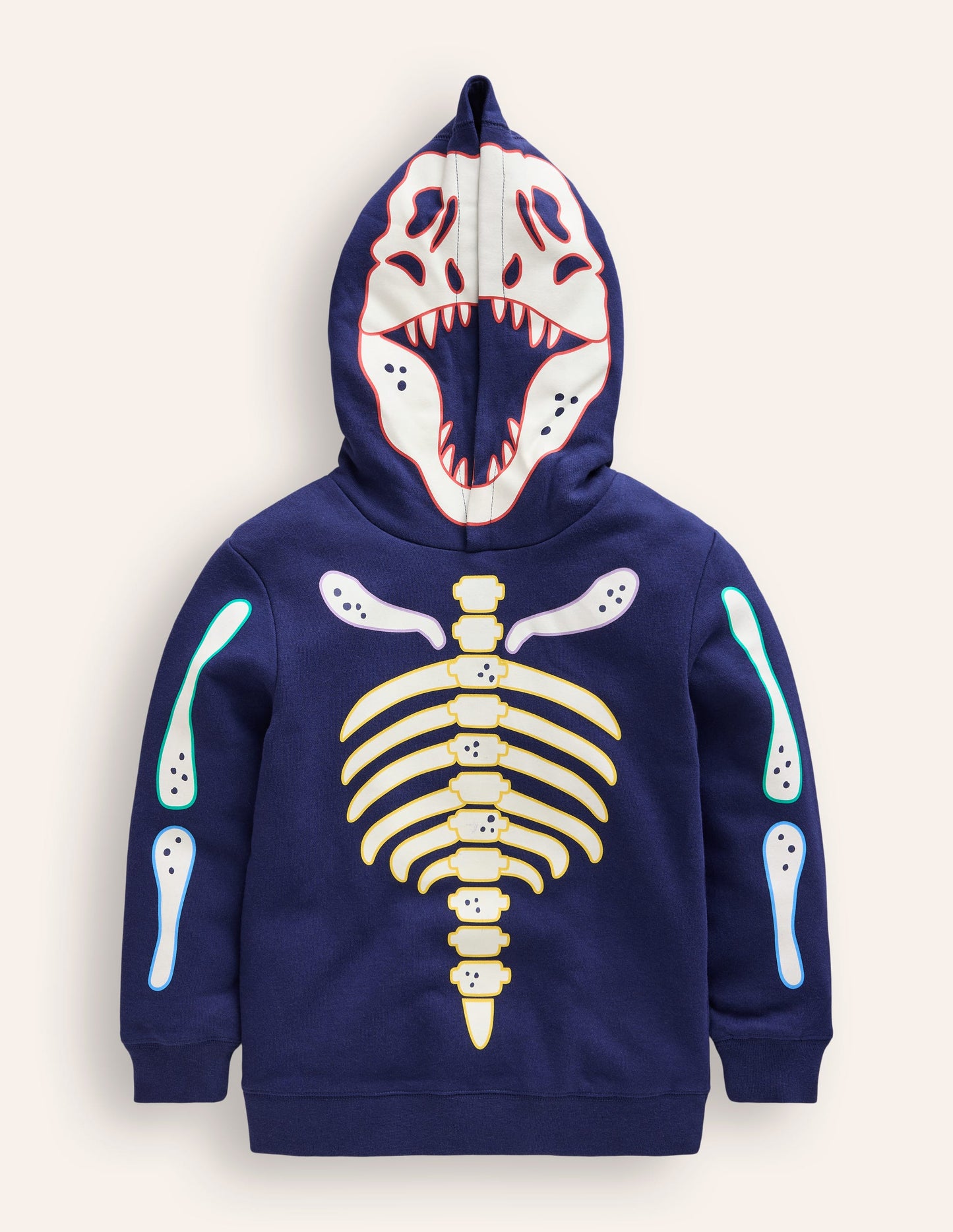 Glow Halloween Hoodie-College Navy Dino