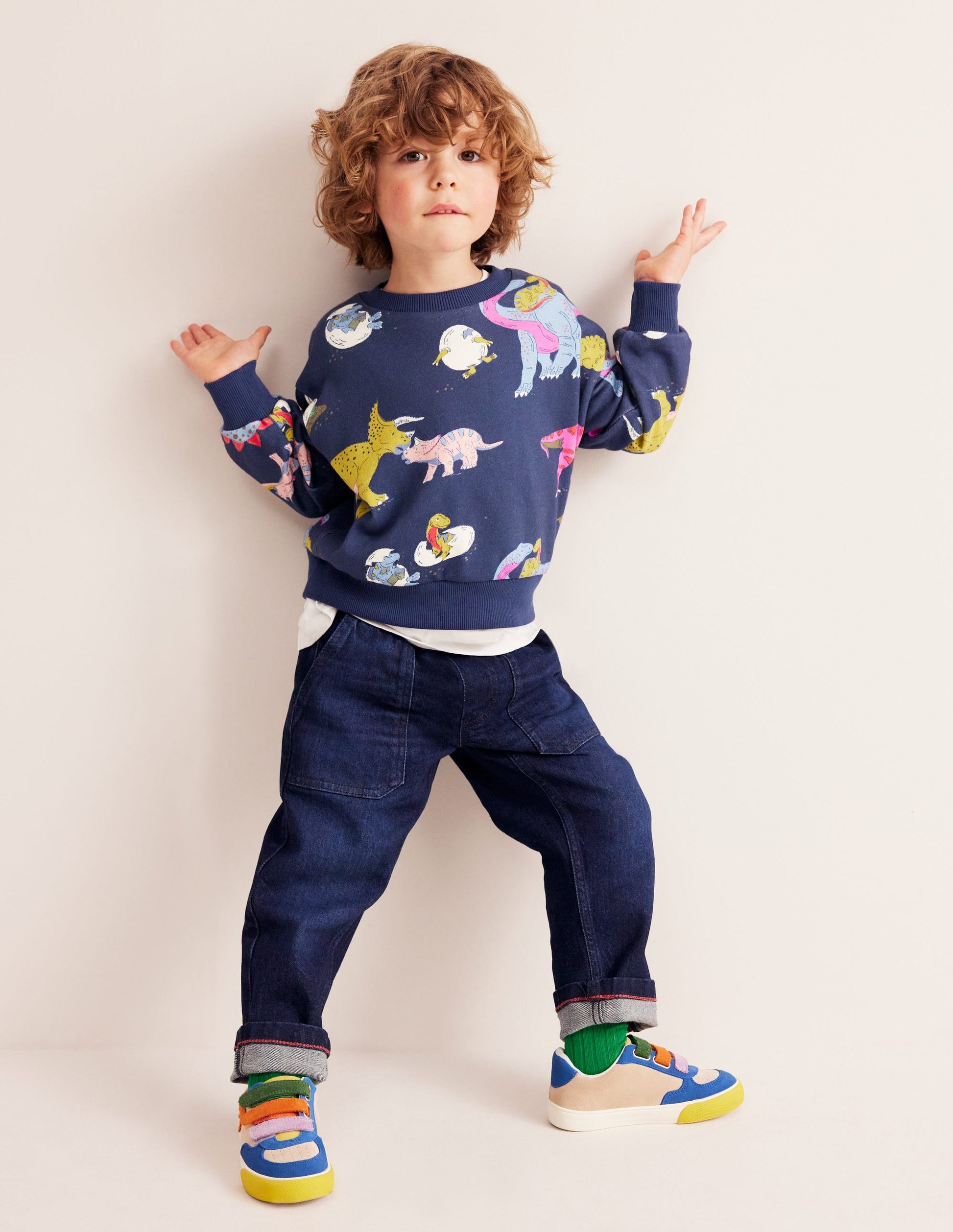 Printed Sweatshirt-Multi Dino Family-1