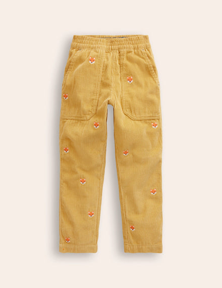 Chunky Cord Pull On Pants-Honeycomb Yellow Foxes