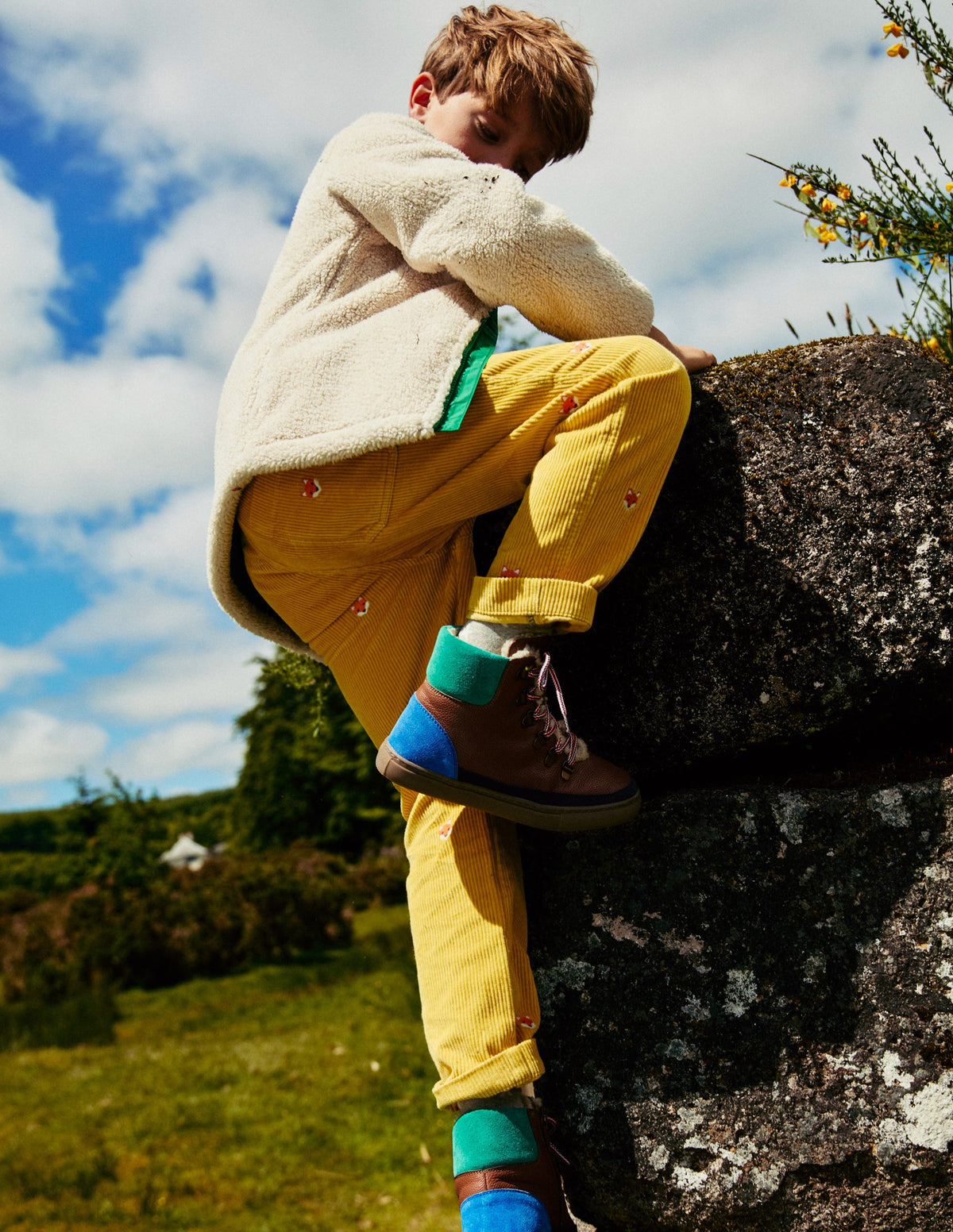 Chunky Cord Pull On Pants-Honeycomb Yellow Foxes - Image 4