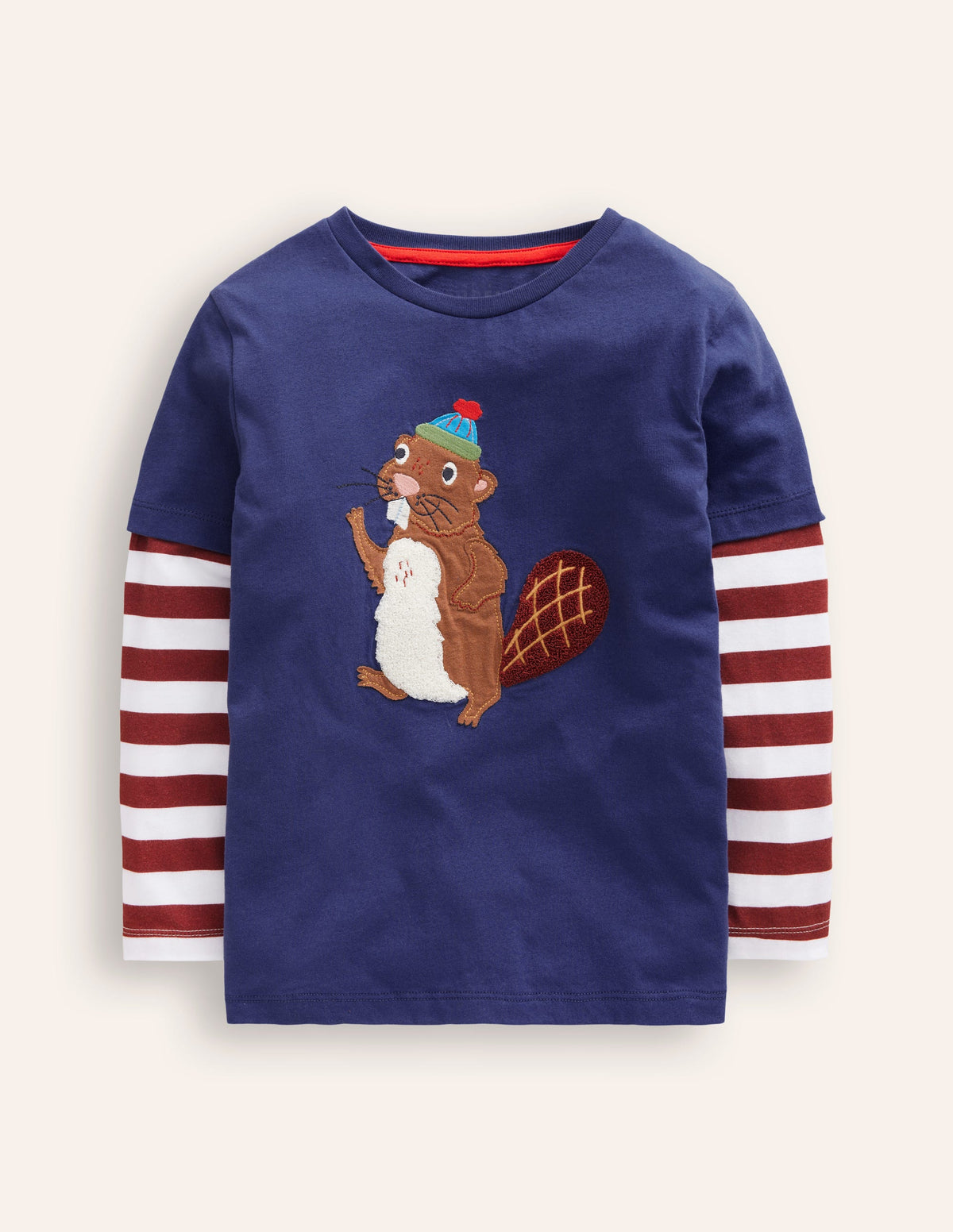 Applique Mock Sleeve T-Shirt-Starboard Blue Beaver - Image 1
