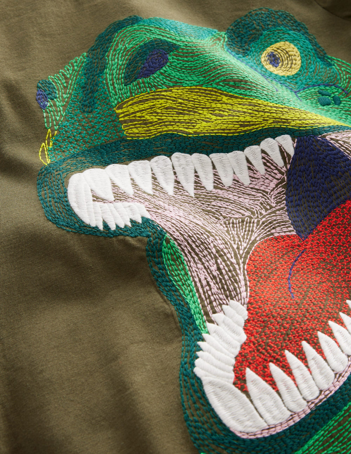 Applique Mock Sleeve T-Shirt-Classic Khaki Dino - Image 3