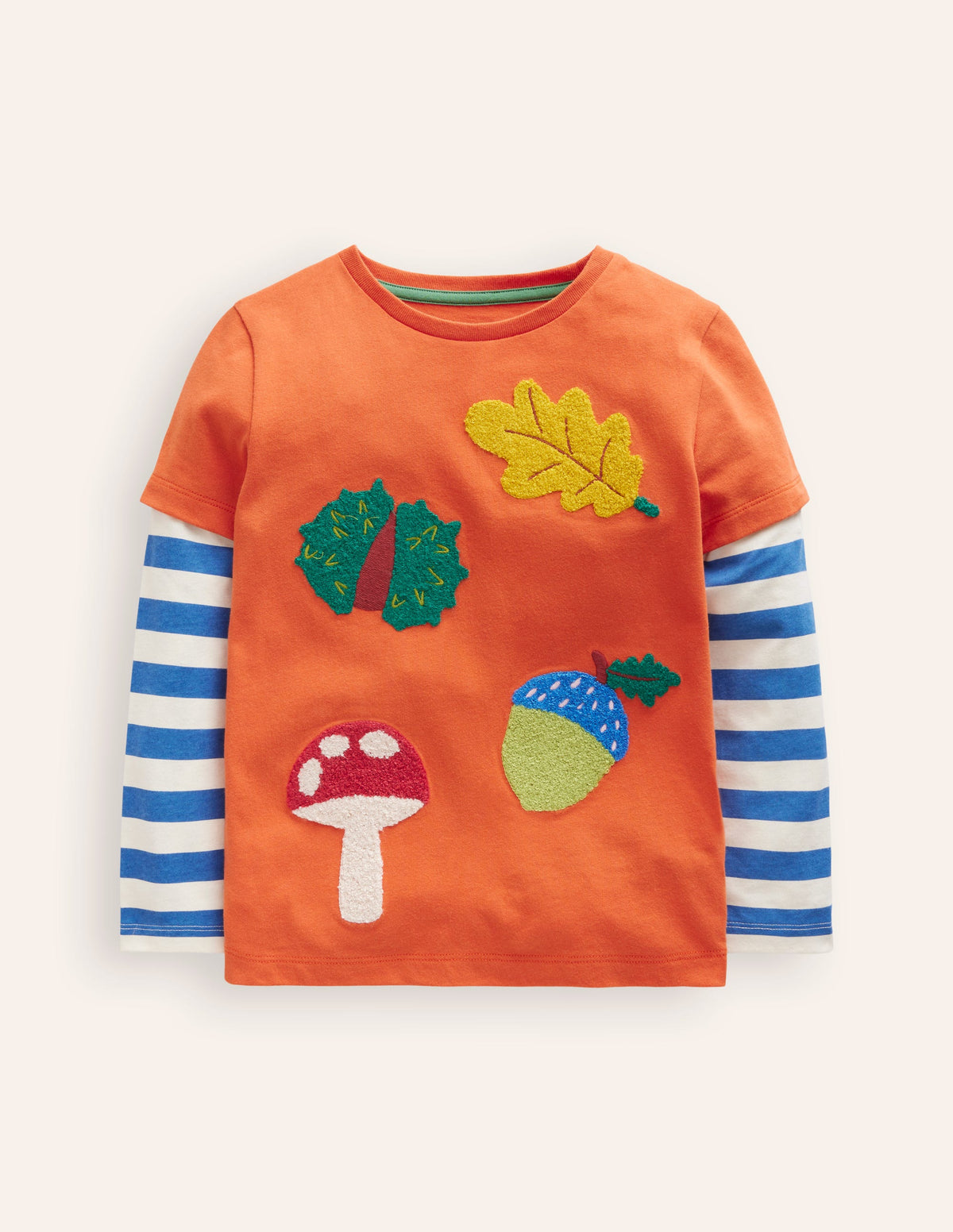 Applique Mock Sleeve T-Shirt-Autumn Maple Orange - Image 1