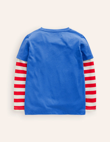 Applique Mock Sleeve T-Shirt-Greek Blue Digger