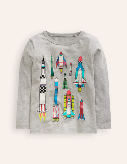 Printed Logo T-Shirt-Grey Marl Rockets