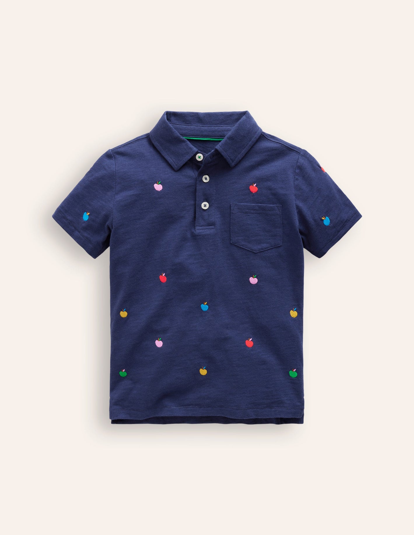 Embroidered Slub Polo Shirt-College Navy Apples