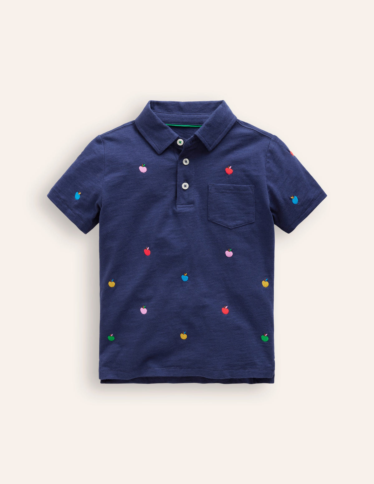 Embroidered Slub Polo Shirt-College Navy Apples - Image 3