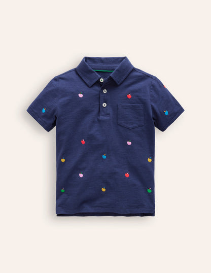 Embroidered Slub Polo Shirt-College Navy Apples