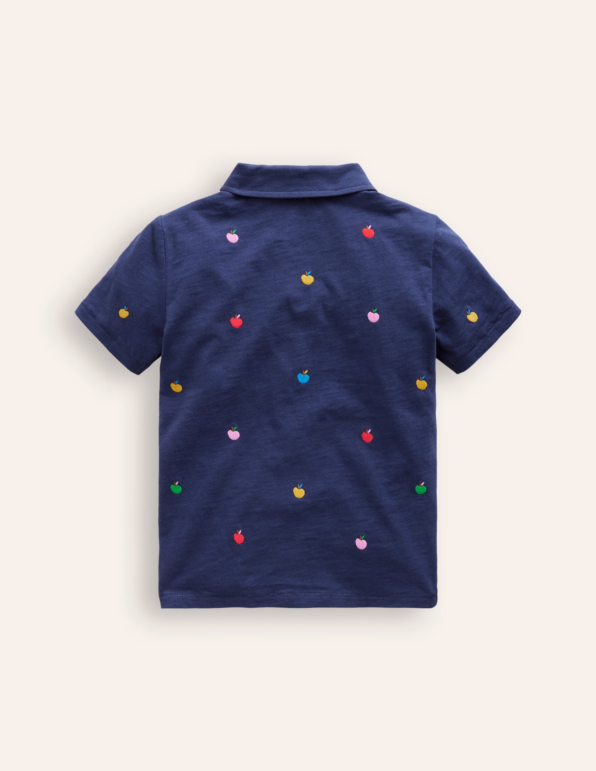 Embroidered Slub Polo Shirt-College Navy Apples - Image 4