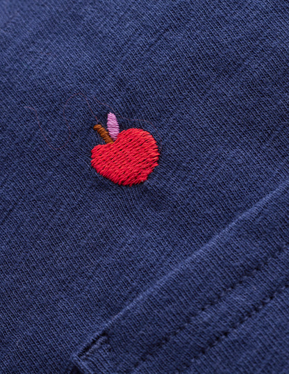 Embroidered Slub Polo Shirt-College Navy Apples