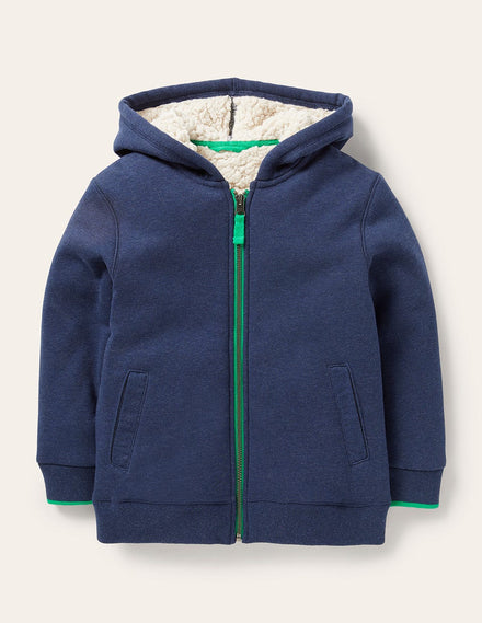 Cosy Fleece-Lined Hoodie-College Navy Marl