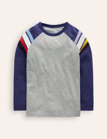 Raglan T-Shirt-Grey Marl/ Starboard Blue