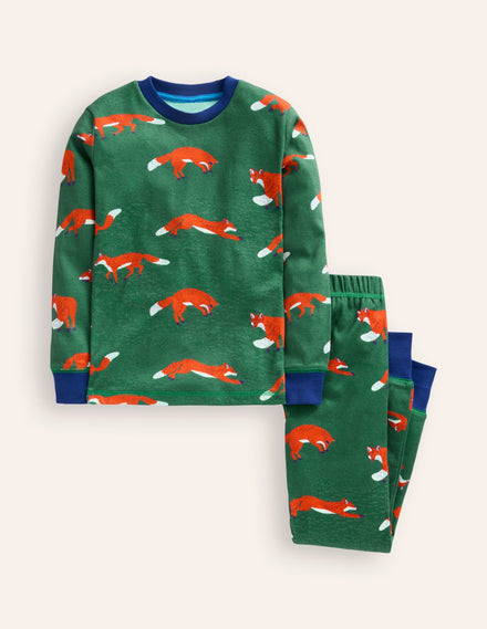 Snug Long John Pajamas-Jewel Green Foxes