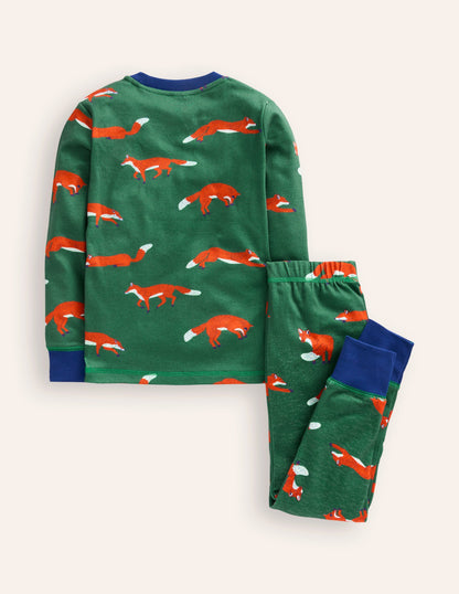 Snug Long John Pajamas-Jewel Green Foxes