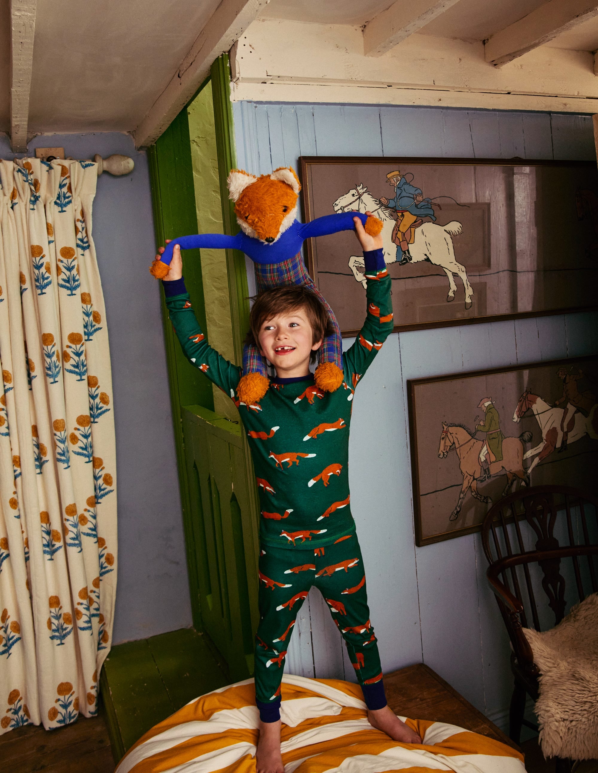 Snug Long John Pajamas-Jewel Green Foxes - Image 4