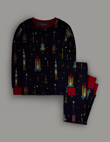 Snug Glow-In-The-Dark Pajamas-Starboard Blue Rockets