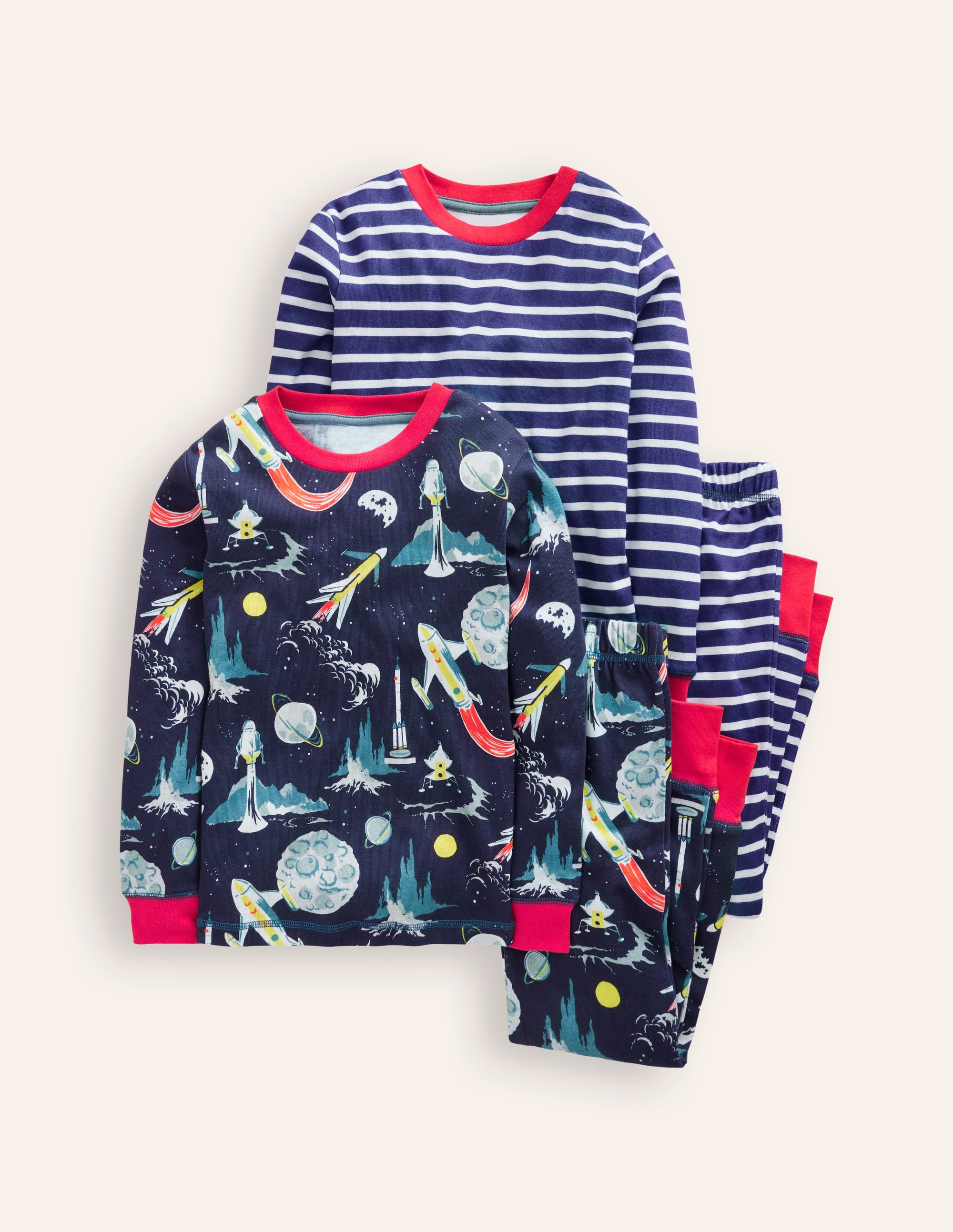 Snug Twin Pack Pajamas-Grey Space and Navy Stripe - Image 1