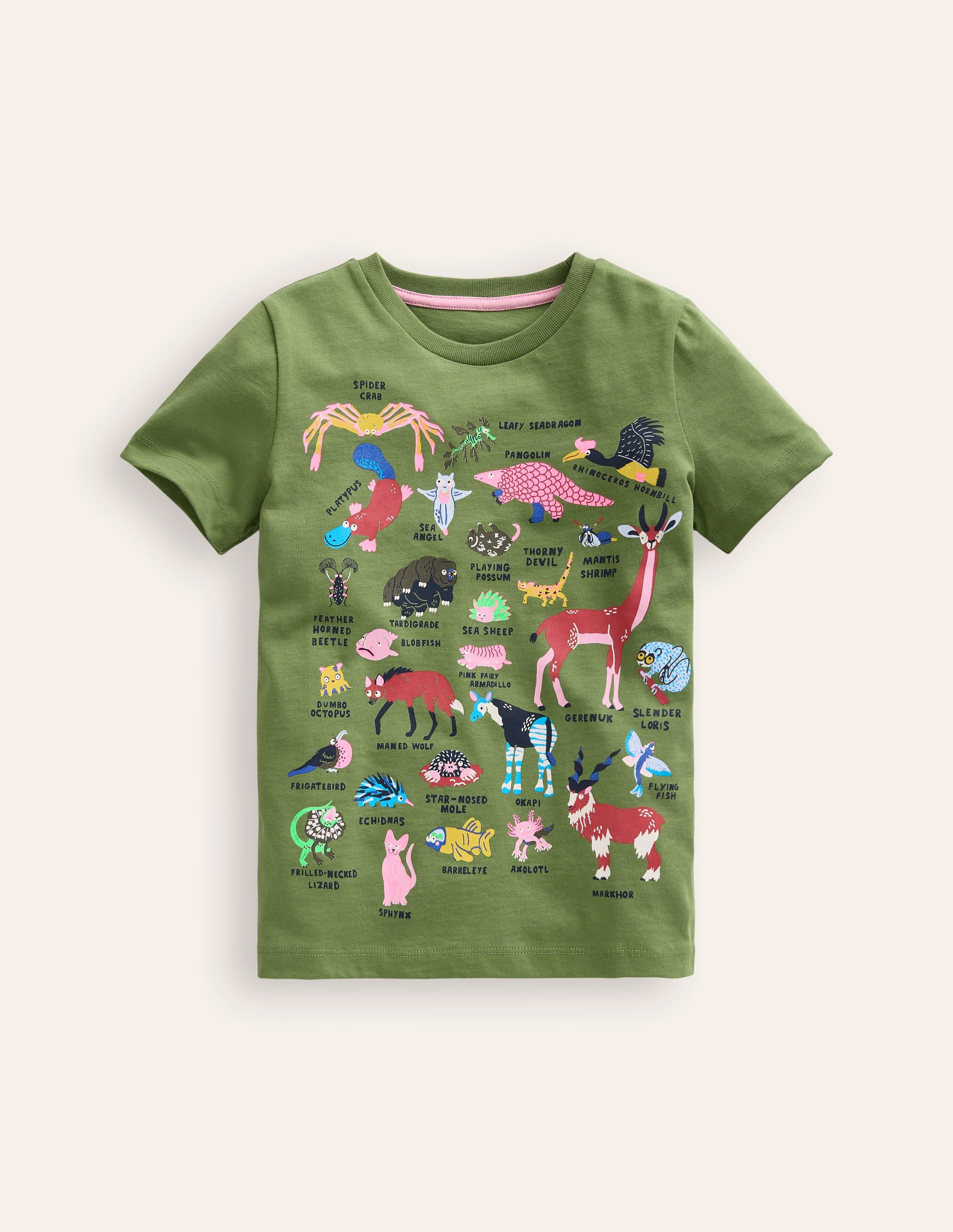 Animal Short Sleeve T-Shirt-Safari Green Odd Animals - Image 1