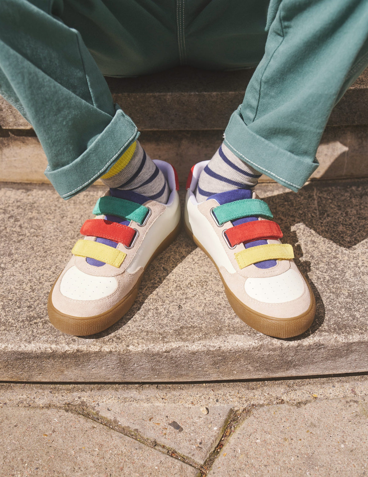Leather Low Tops-White and Multi Colourblock - Image 4