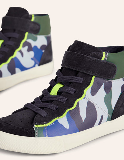 Leather High Tops-Kingfisher Blue Camo