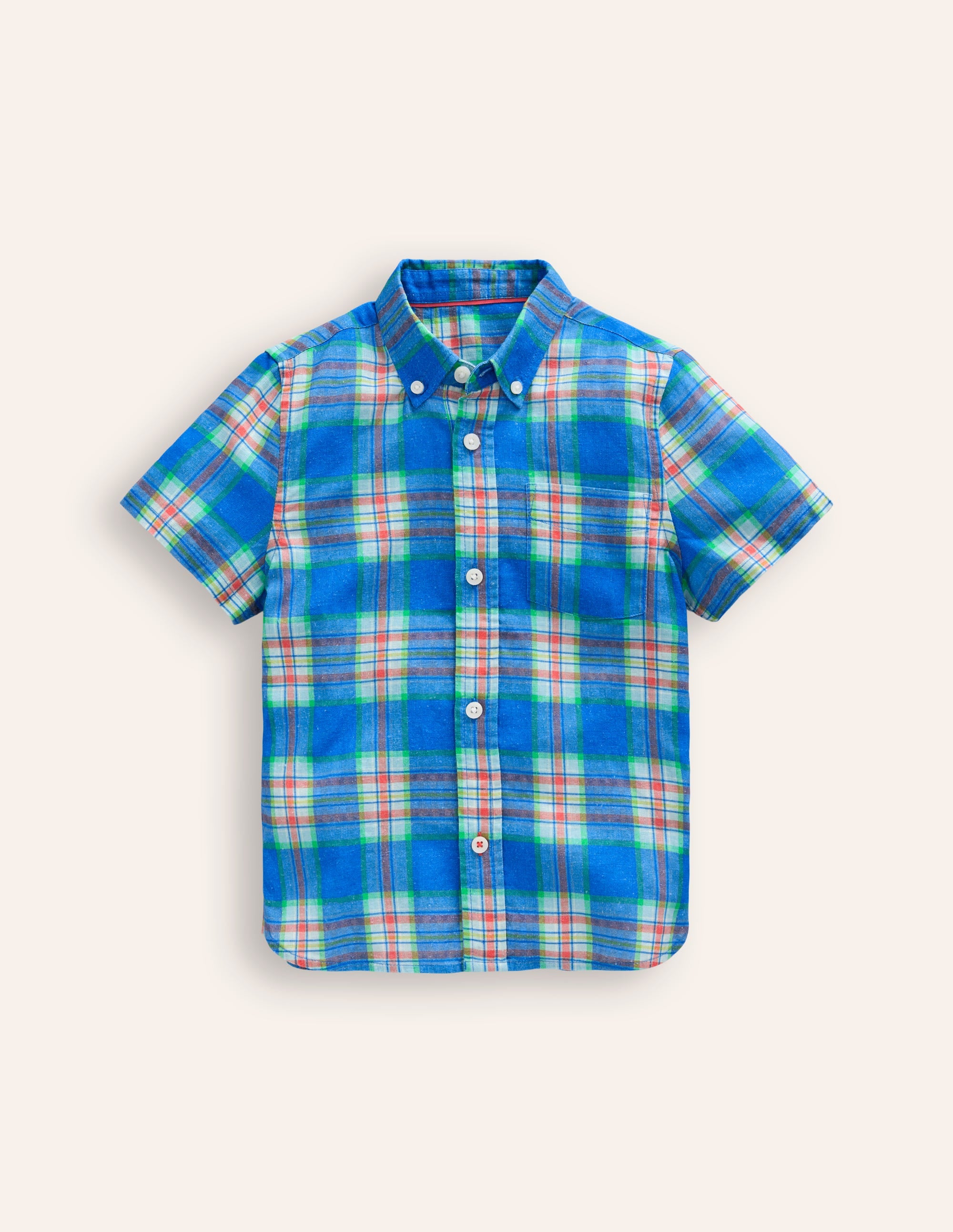 Cotton Linen Shirt-Blue/ Green Check - Image 1