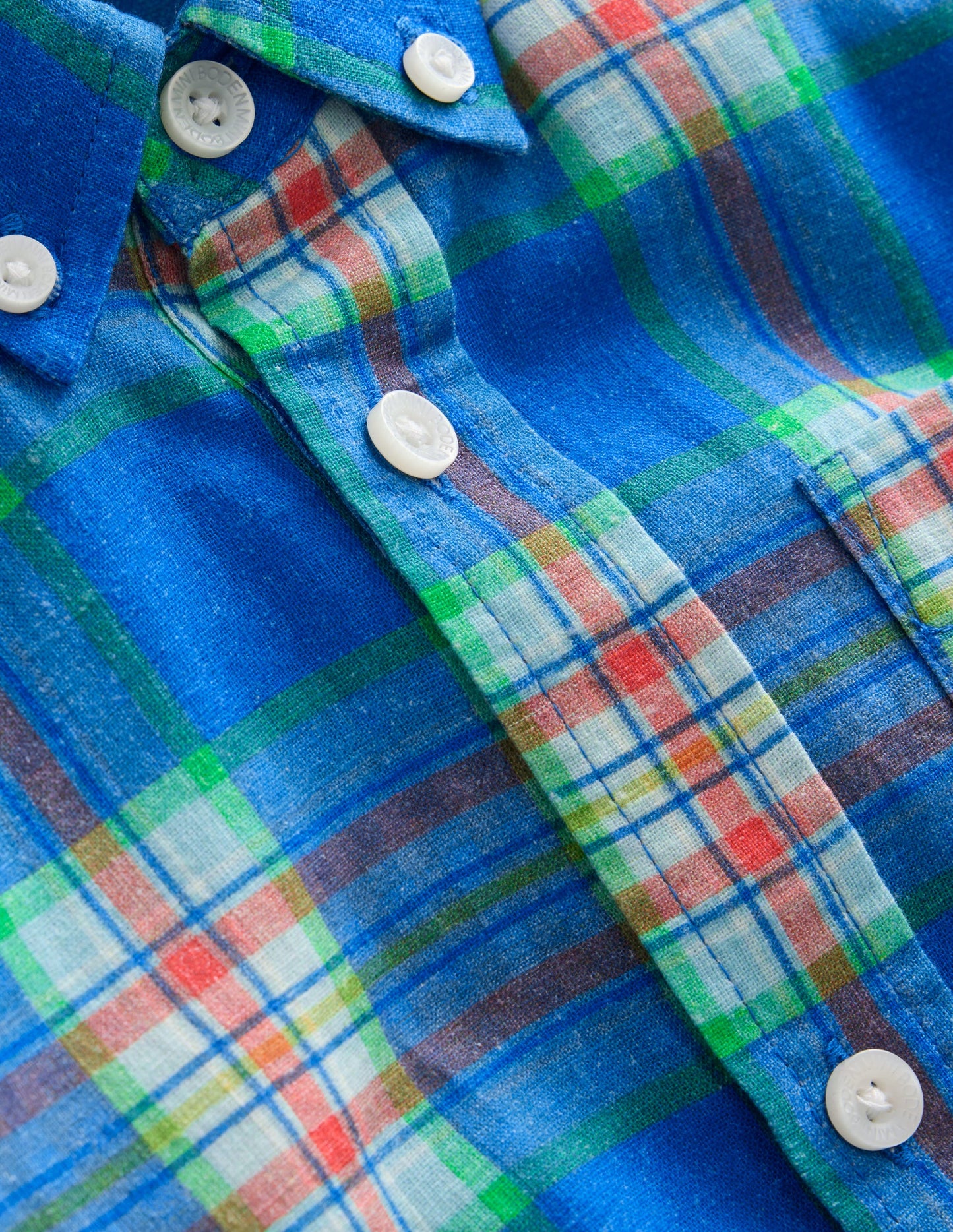 Cotton Linen Shirt-Blue/ Green Check