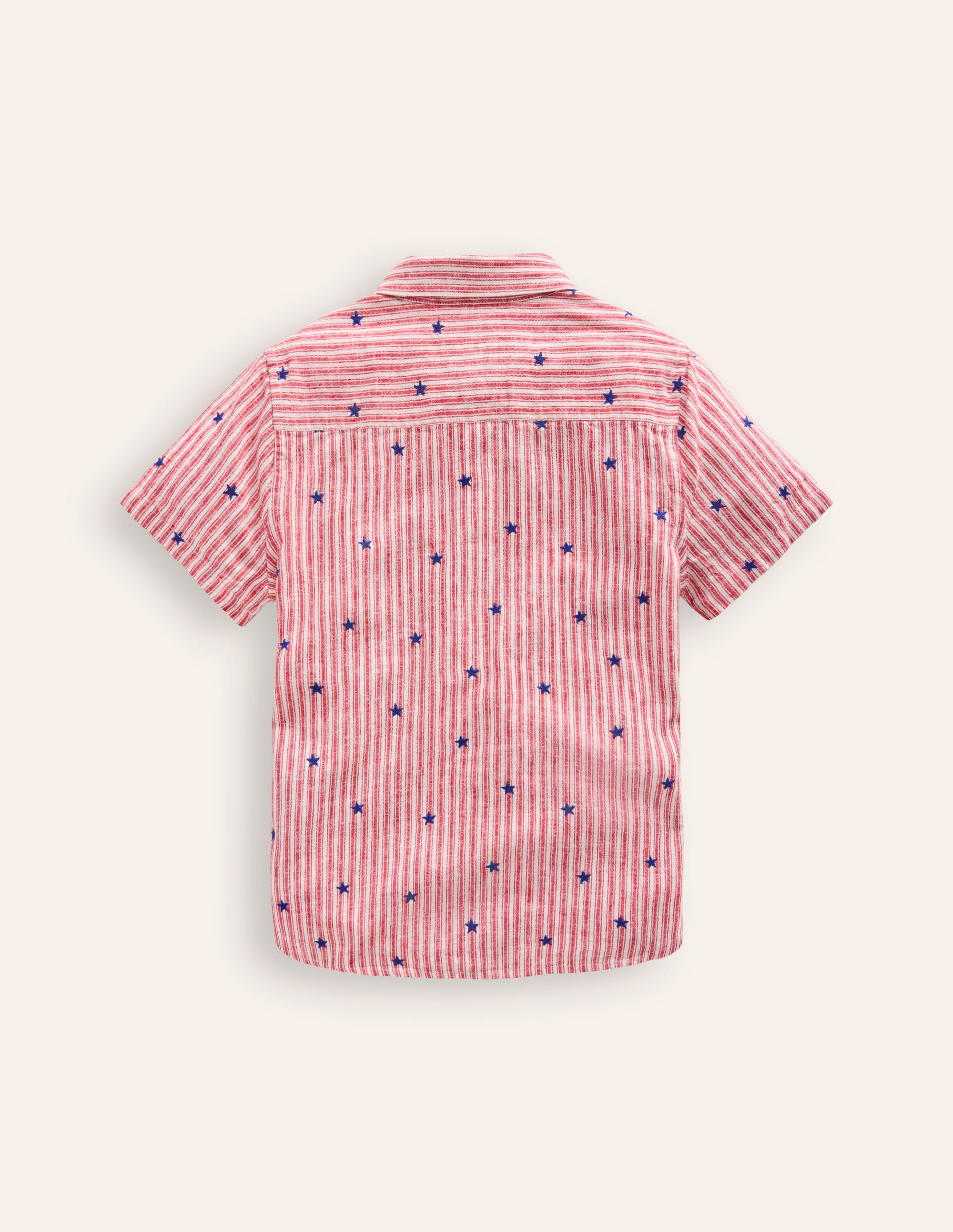 Cotton Linen Shirt-Red Stripe Star Embroidery - Image 2