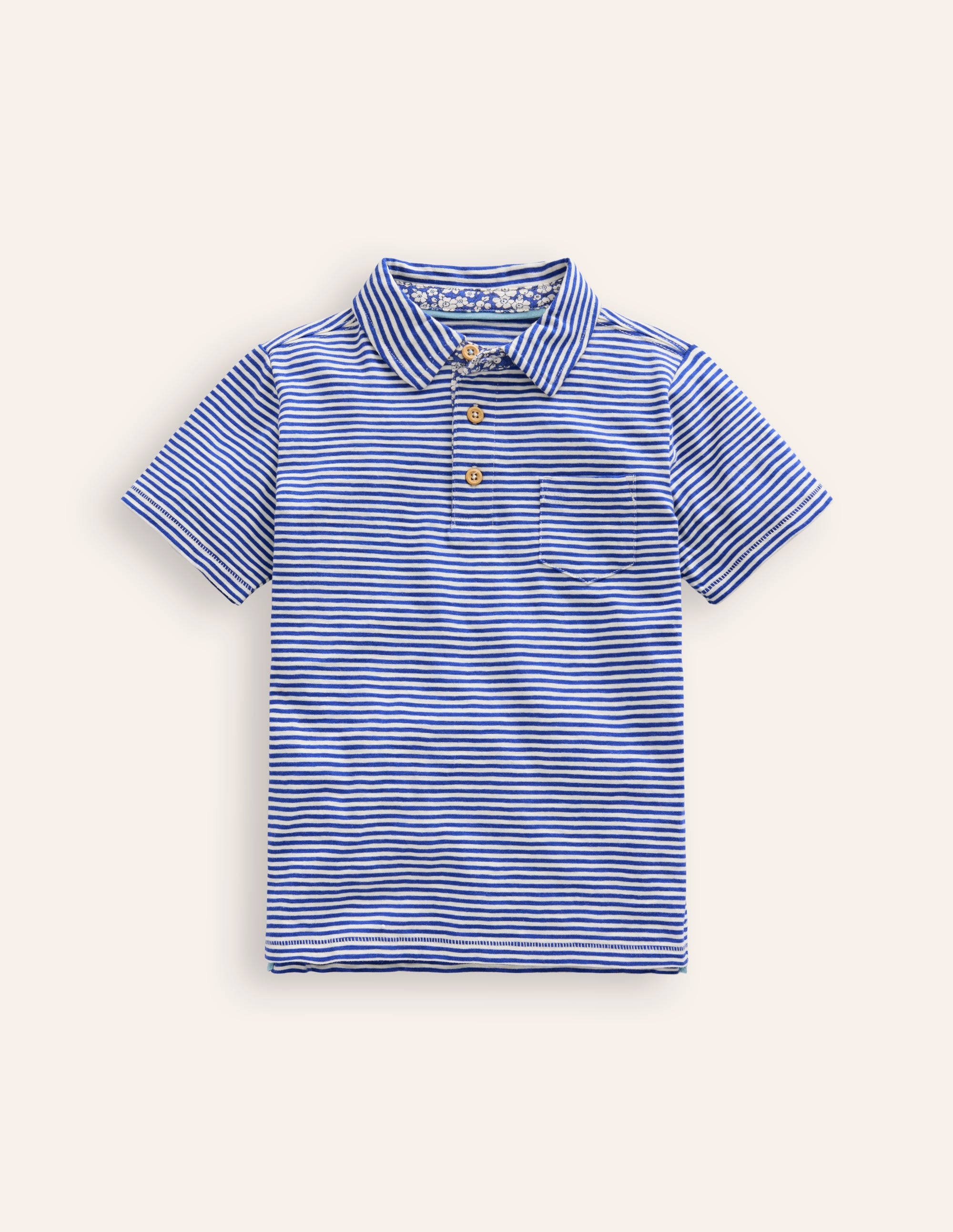 Slub Polo Shirt-Sapphire Blue/ Vanilla Pod - Image 1